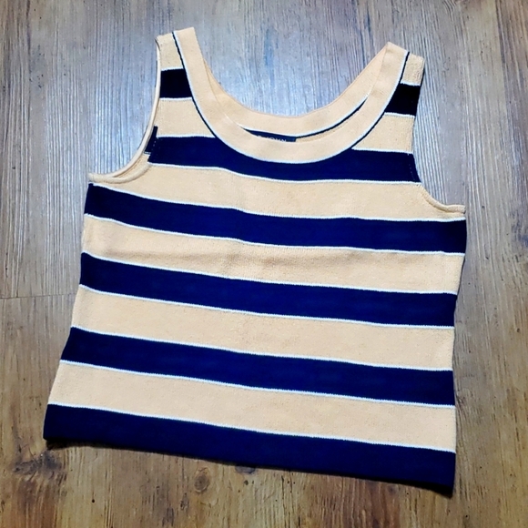 St John knit peach navy striped tank top sweater euc - Picture 1 of 7